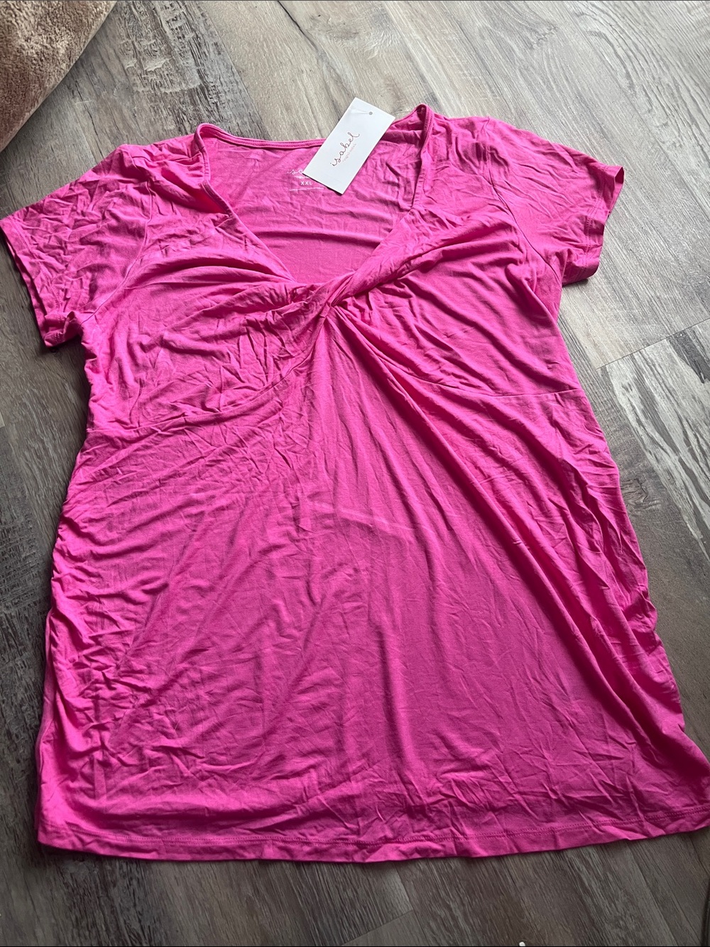 Women’s V-Neck Twist Front Short Sleeve Top - Hot Pink